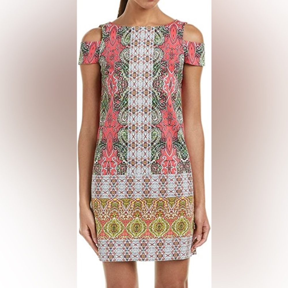 Maggy London Paisley Medallion Cold-Shoulder Sheath Dress- Size 4
